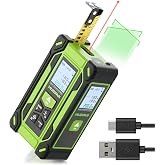 Digital Laser Tape Measure 4-in-1, HUEPAR &plusmn;1/16" Laser Measure with Dual HD Display, 200Ft Rechargeable Laser Measurement&amp;33Ft Green Cross Line Laser&amp;10Ft Tape, for Area/Volume/Pythagorean/Leveling