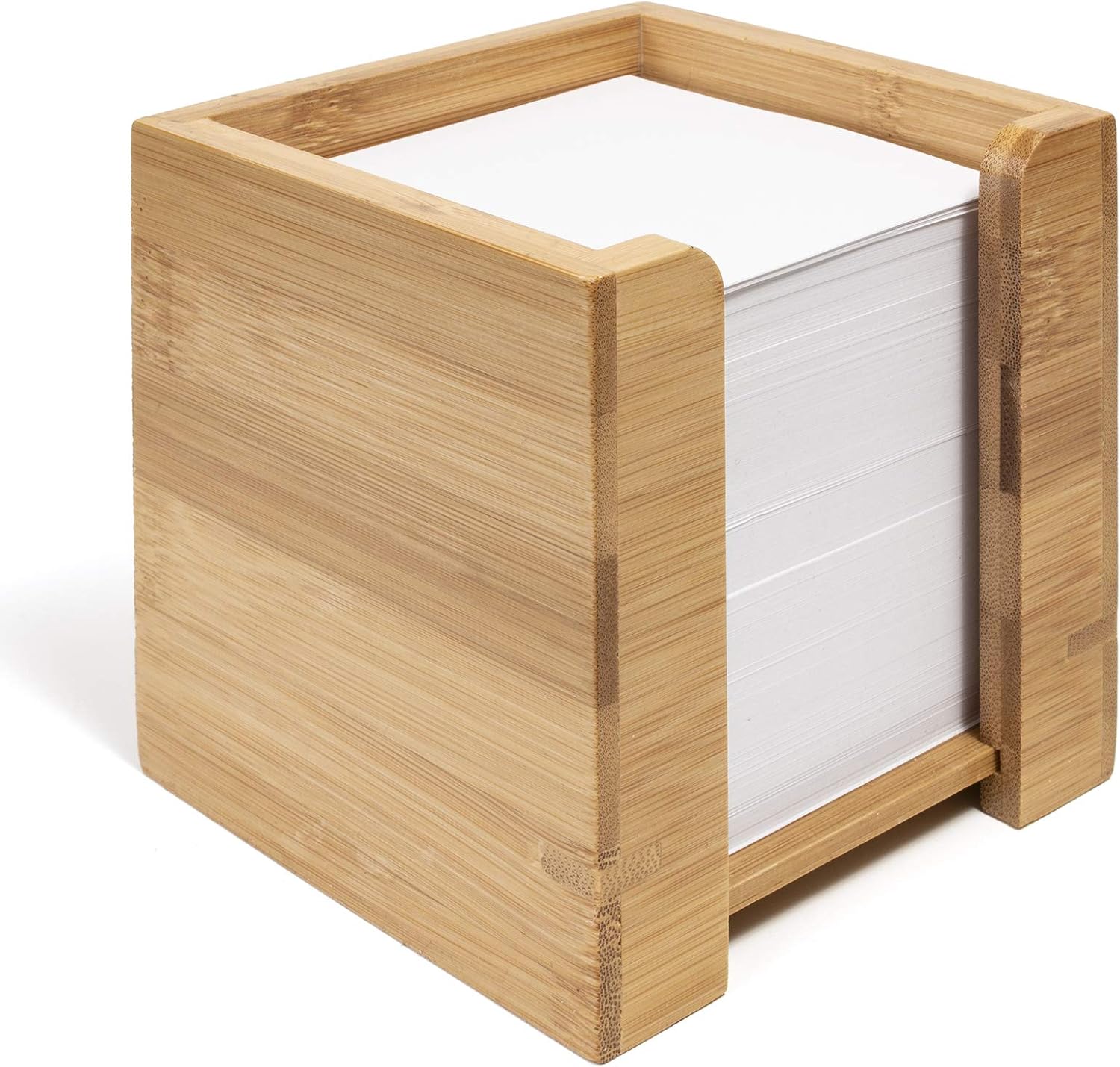 woodluv Bamboo Cube Memo Pad Dispenser Holder with Square Paper Memo