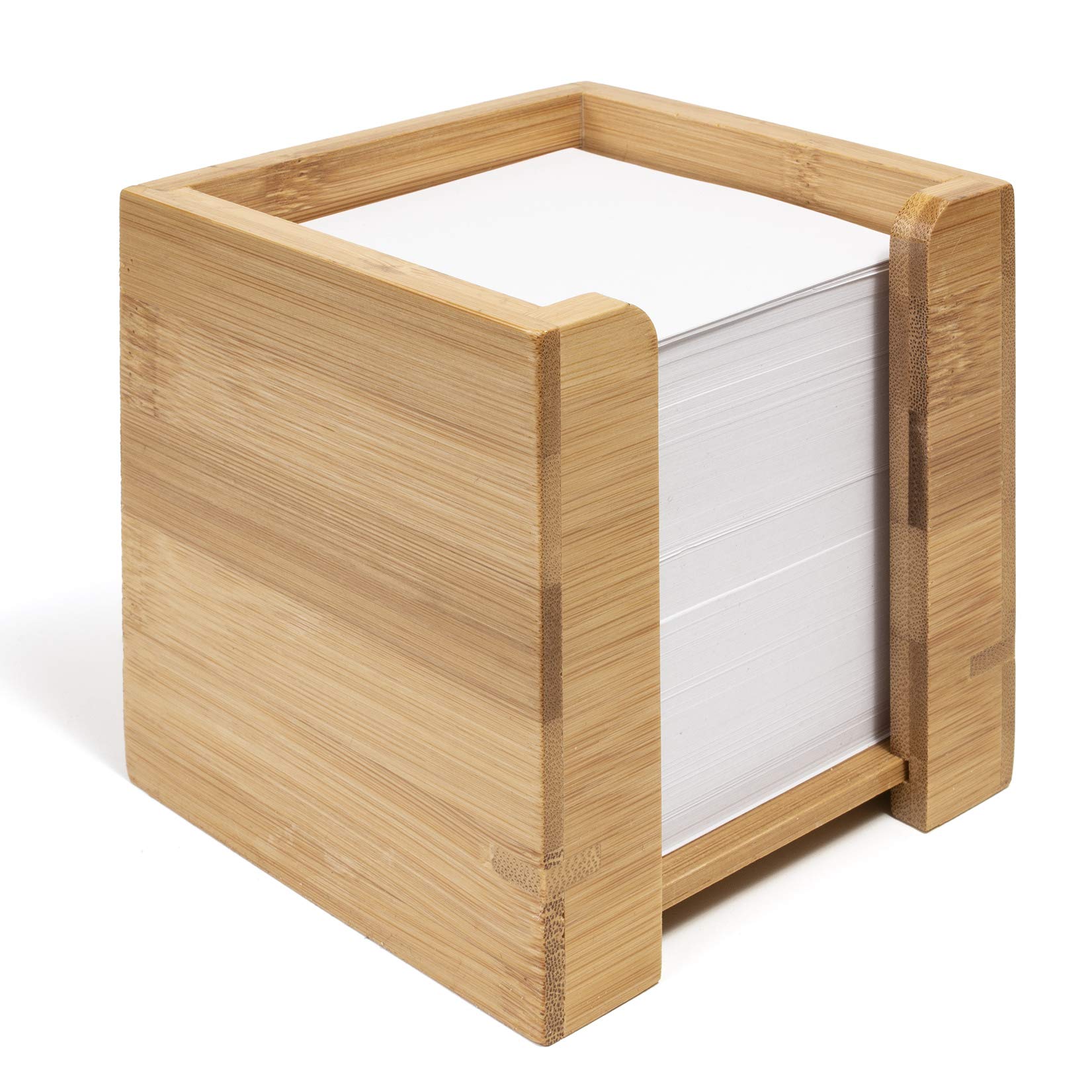 woodluv Bamboo Cube Memo Pad Dispenser Holder with Square Paper Memo Notes Pad - 10.5 x 10.5 x 10.5cm (Paper Inluded)