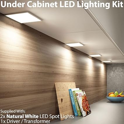 2x Led Under Cabinet Cupboard Square Panel Kitchen Light Driver