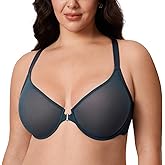 DELIMIRA Women's Front Closure Racerback Bra Sheer Mesh Plus Size Full Coverage Underwire Unlined Bras