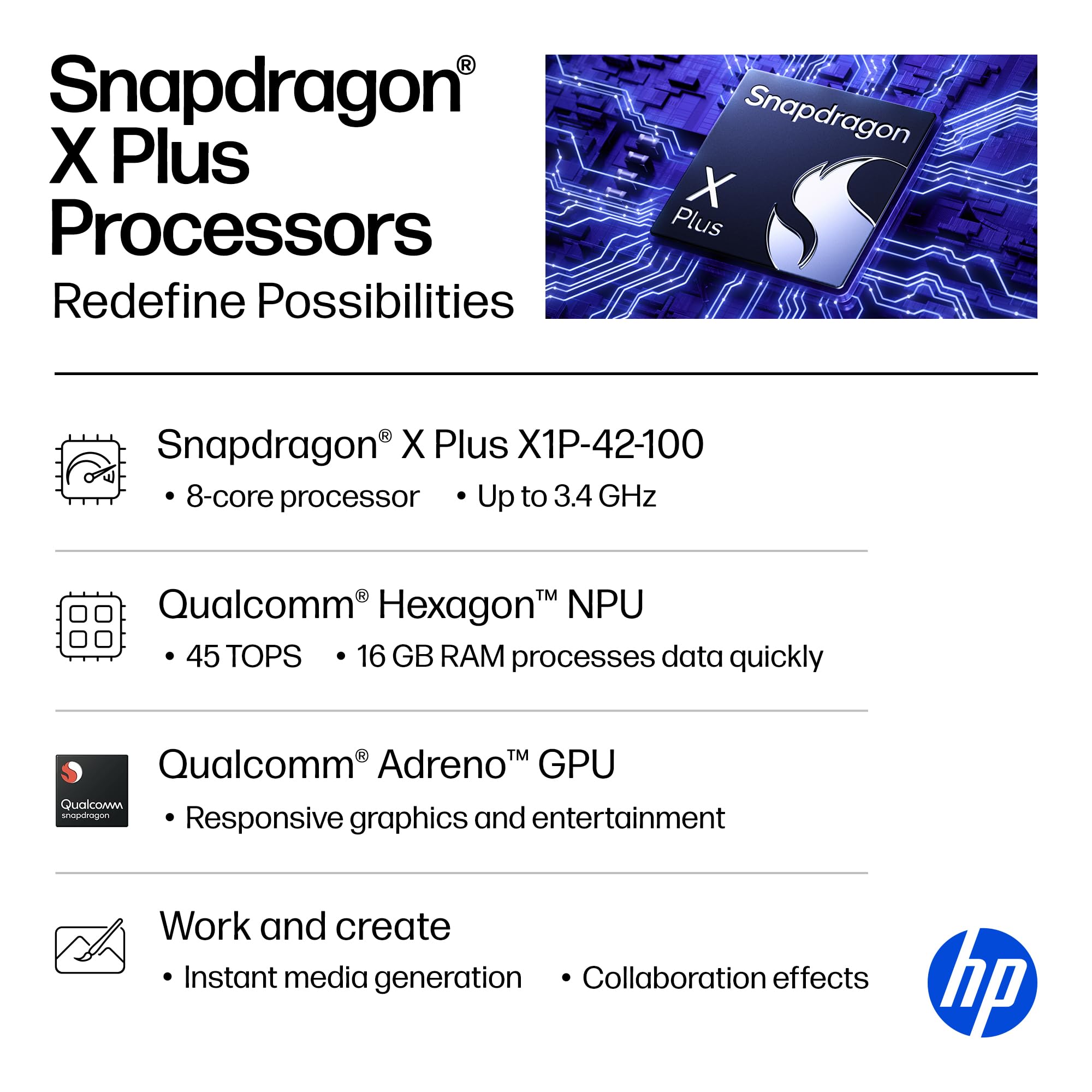 HP OmniBook 5 14 inch Next Gen AI PC, OLED Display, Snapdragon X Plus X1P-42-100, 16 GB RAM, 1 TB SSD, Qualcomm Adreno GPU, Windows 11 Home, Copilot+ PC, Glacier Silver, 14-he0099nr