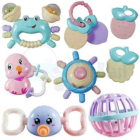 FunBlast Colorful Silicon Non-Toxic BPA-Free Rattles and Teether for Babies (Multicolour)