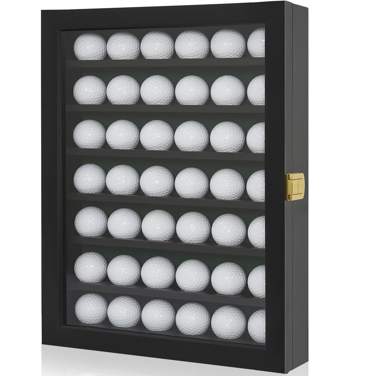Photo 1 of WELIDAY Golf Ball Display Case, Solid Wood Golf Ball Holder, Wall Mounted Golf Ball Rack with Acrylic Door for Golf Enthusiasts (Black, for 42 Golf Balls)