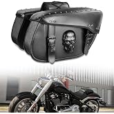 Quixofiber Motorcycle Saddlebags 32L Large Capacity PU Leather Side Saddle Bags Waterproof Hard Saddle Bags Universal for Harley Honda Yamaha Bobber Sixty Kawasaki (3D Skull,Black)