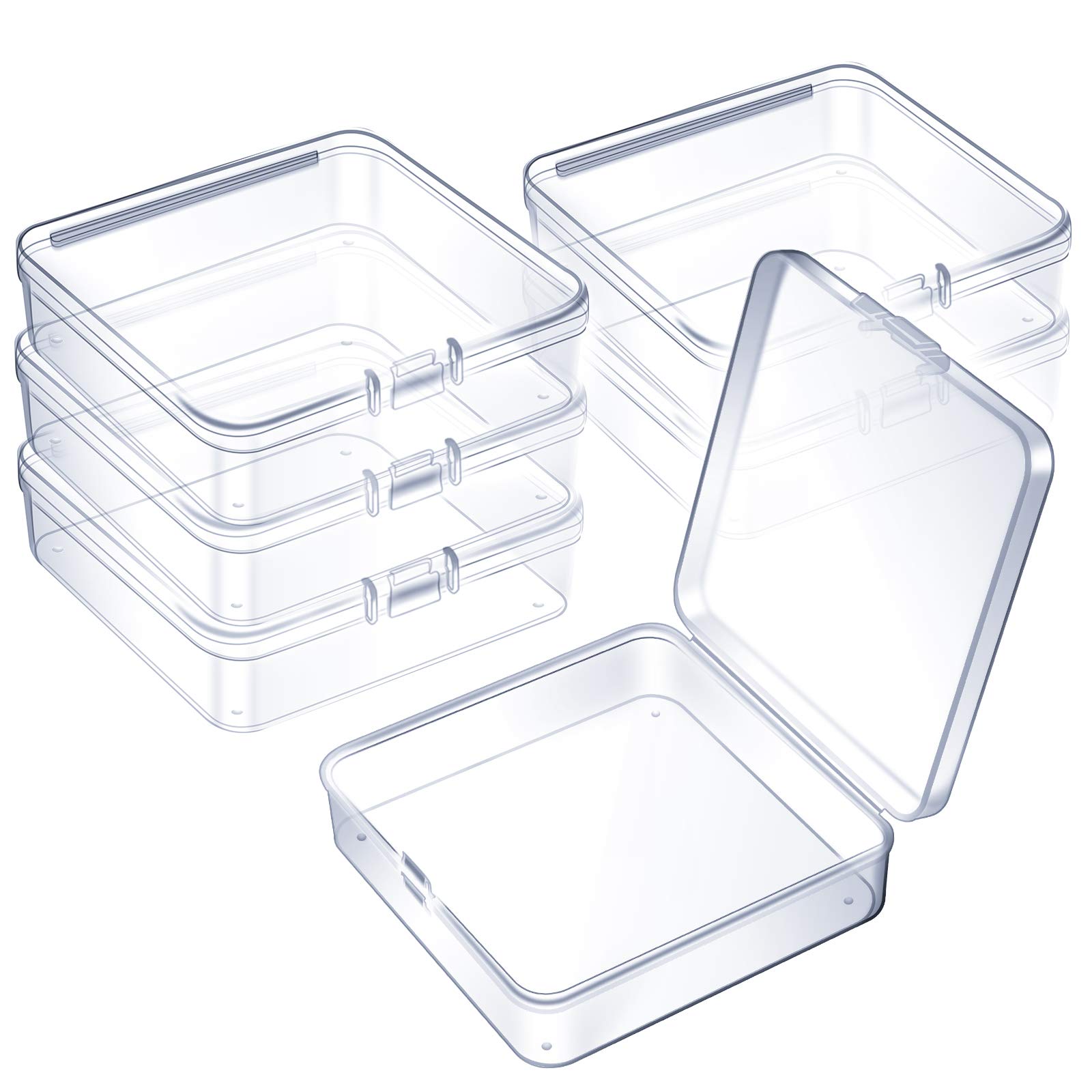 6 Pieces Mini Plastic Clear Beads Storage Containers Box for Collecting Small Items, Beads, Jewelry, Business Cards, Game Pieces, Crafts (3.7 x 3.7 x 1.18 Inch) — image 1
