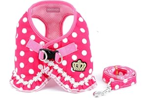 SELMAI Puppy Small Dog/Cat Dots Vest Harness Leash Set Mesh Padded No Pull Lead Pink S