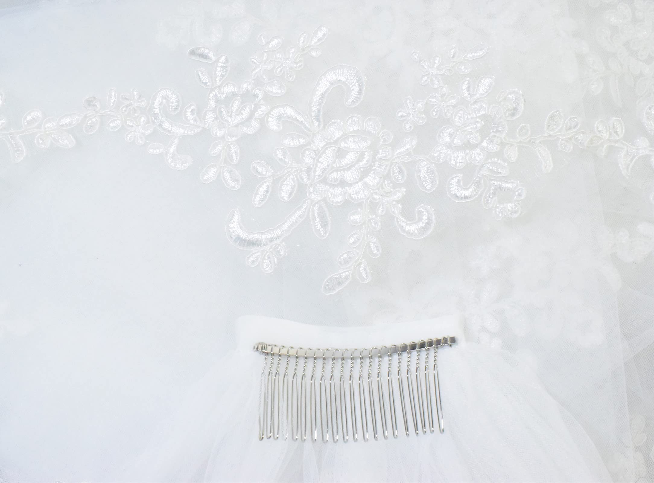 Lianshi Single Layer Wedding Veil Bridal Veil Lace Embroidery Lace Edge Bride Supplies 3M with Comb (Ivory)