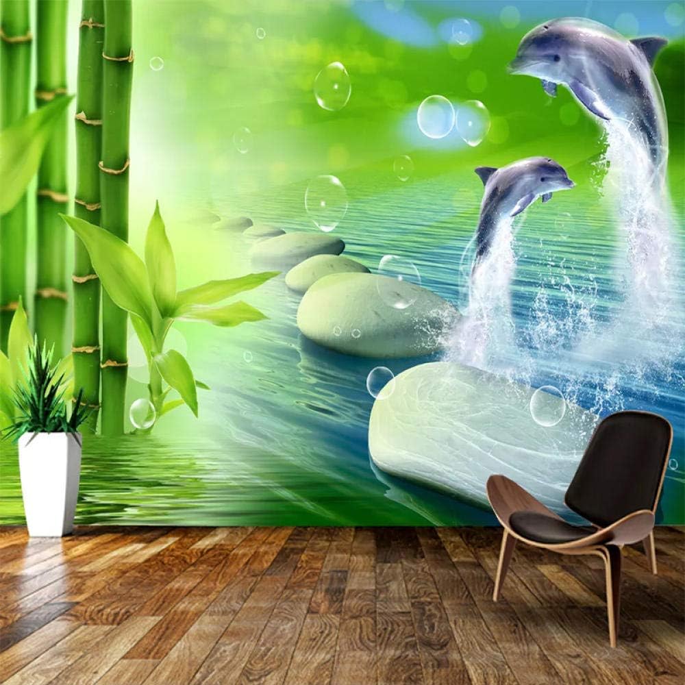 Afashiony 3D Wall Mural Sticker Bamboo Dolphin Pebble Hd Photo Wallpaper Waterproof Wall Painting Modern Living Room Poster Wall Art Home Decoration-157.5X110.2Inch