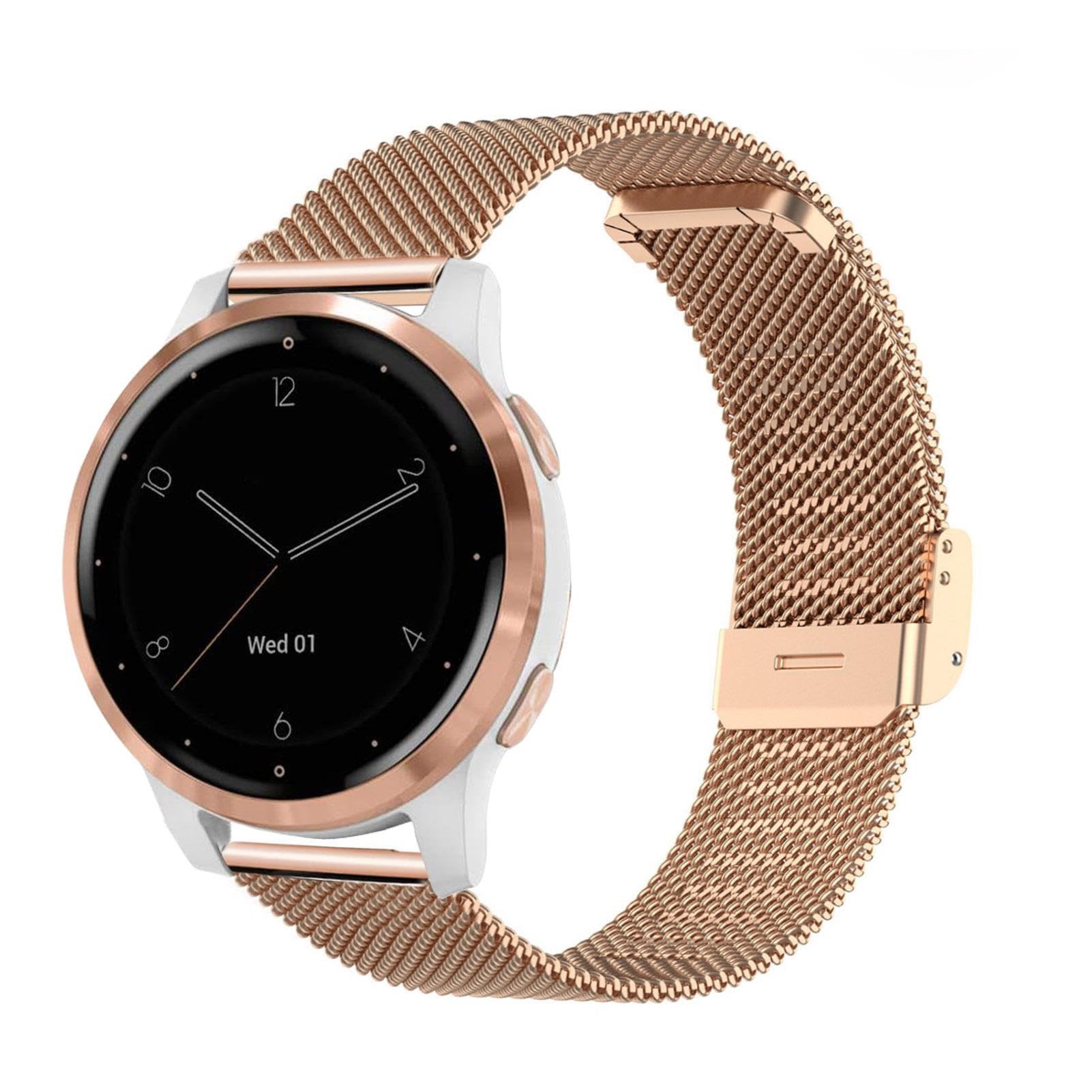 YOOSIDE Watch Strap for Garmin Vivoactive 4S / Vivomove 3S / Venu 2S / Venu 3S, 18mm Quick Release Stainless Steel Metal Mesh Wristband Strap for Fossil Women's Gen 6 (Rose Gold)