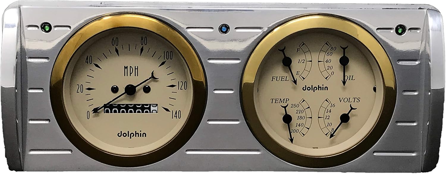 Compatible with 1940 Ford Car 2 Gauge Dash Panel Insert 3 3/8" Quad Style Mechanical Gold Bezel