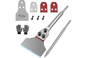 REGIIS TECH SDS Plus Floor Scraper 3 in. x 12 in. Wide Tile Flooring Adhesives Remover, Thinset Removal Tool Chisel Bit with Spare Blades & Point Concrete Chisel & Gloves