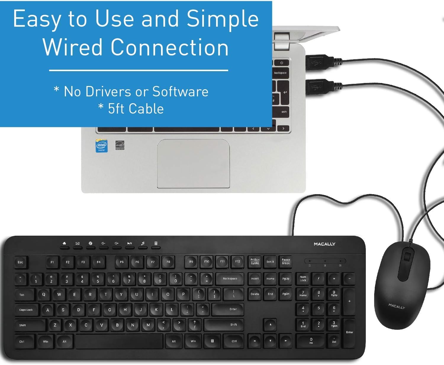 Macally USB Wired Keyboard and Mouse Combo Bundle - Simple & Easy to Use Ultra Slim USB Keyboard Mouse Combo - Compatible with Windows 10/8/7/Vista/Xp, etc. - Plug & Play: Computers & Accessories
