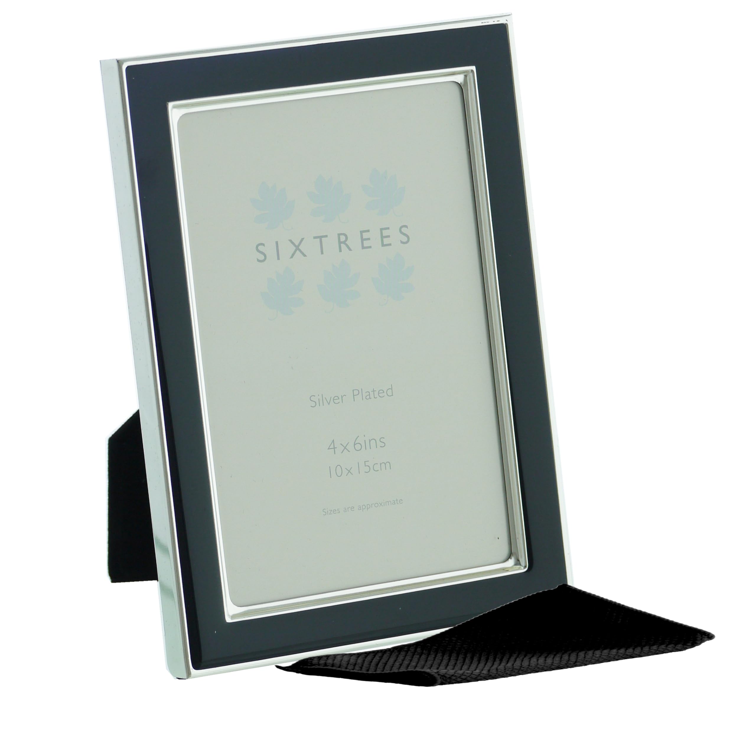 Kew Sixtrees 2-695-46 Silver Plated and Very Dark Denim Blue Enamel 6 x 4 inch Photoframe. Art Deco style, complete with Microfibre Polishing Cloth