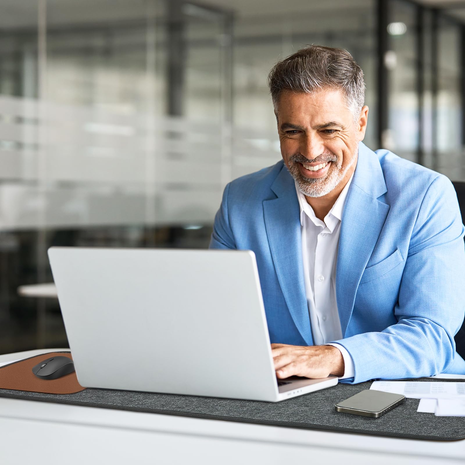 Eurhomewit Schreibtischunterlage Filz Rutschfest, 100X40cm Desk Mat, Unterlage Schreibtisch Unterlegmatte, Mauspad XXL, Schreibtisch Unterlage Tischunterlage Schreibtisch für Büro Zuhause -Dunkelgrau 7