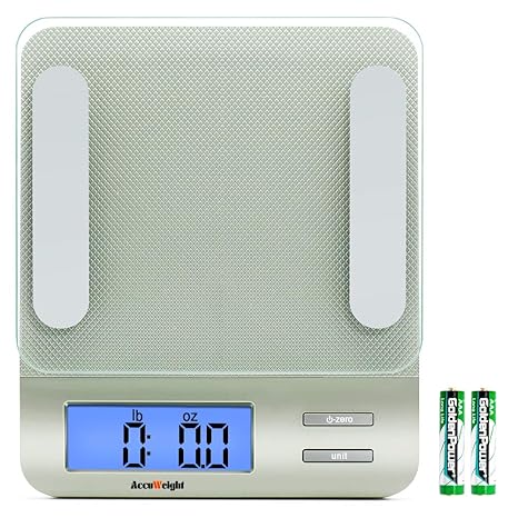 Accuweight 207 Digital Kitchen Multifunction Food Scale For Cooking With Large Back Lit Lcd Display Easy To Clean With Precision Measuring Tempered