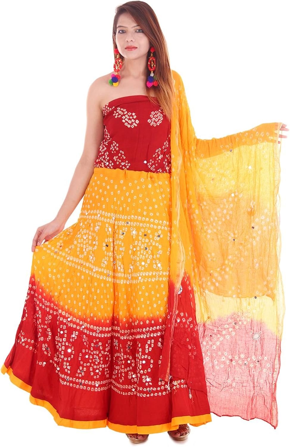 bandhani mirror work lehengas