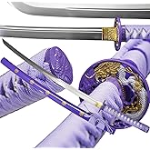 Kamaiwo-Full Tang High Carbon Steel Samurai Sword Blade Makes a Memorable for Martial Arts Enthusiasts Sword Real ，Japanese Katana Sword Functional,Practical，Purple。