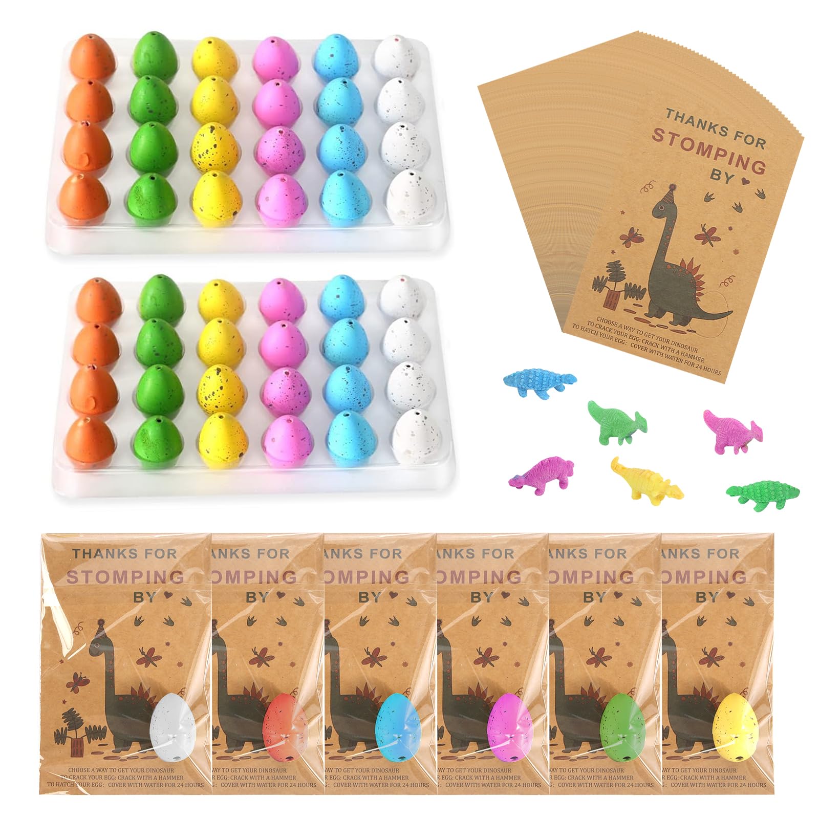 Photo 1 of 48 Sets Dinosaur Party Favors Funny Mini Dinosaur Toys Dinosaur Birthday Party Supplies 48 Pack Dino Eggs and 48 Hatching Card Bulk Gifts Novelty Birthday Party Decorations for Kids Boys Girls Toddler