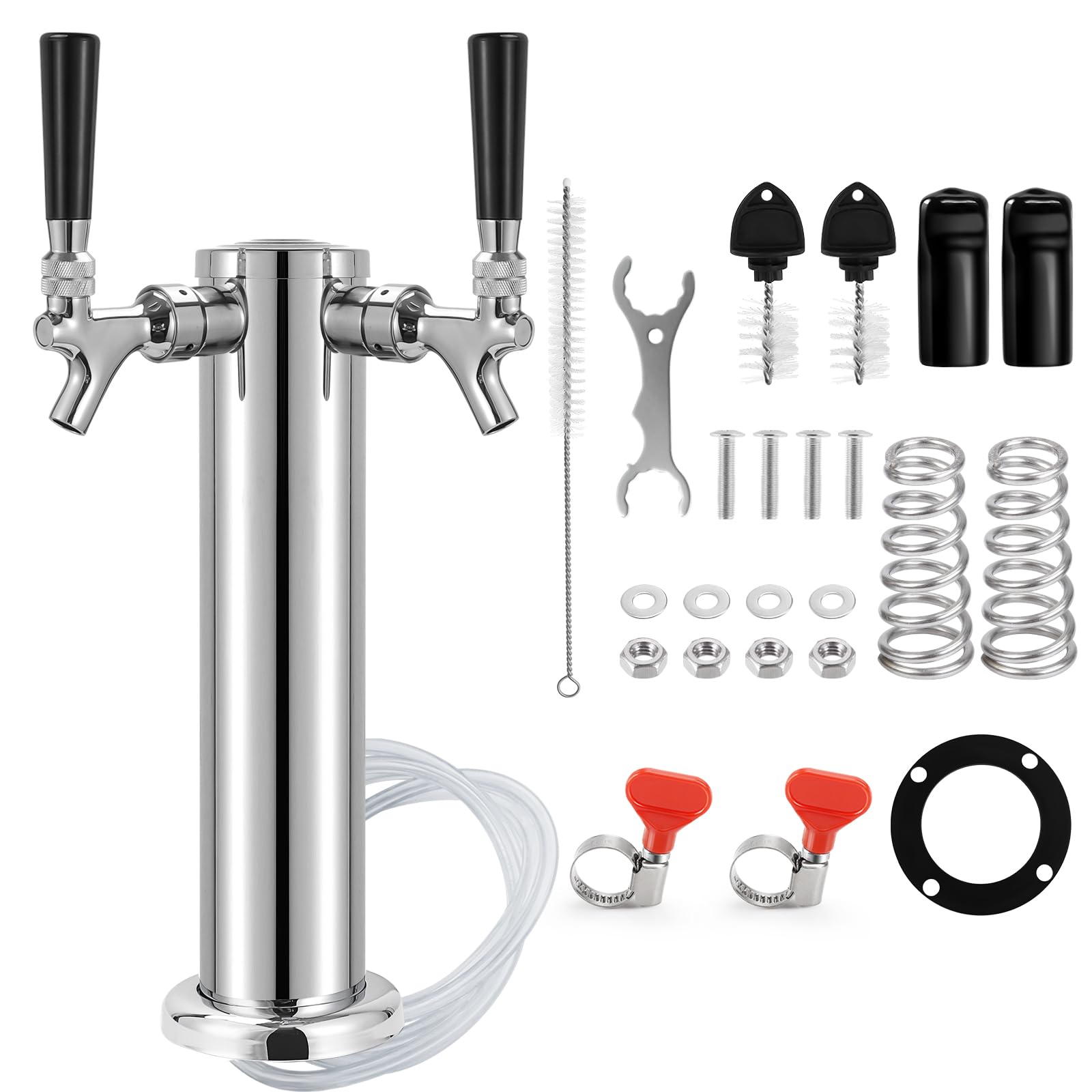 Photo 1 of Dual Tap Beer Kegerator Tower - 3" Beer Keg Kegerator Tap, Kegerator Parts with Pre-Assembled Lines, Stainless Steel Draft Beer Tower Dispenser with Self-Closing Brass Faucet, Kegerator Accessories