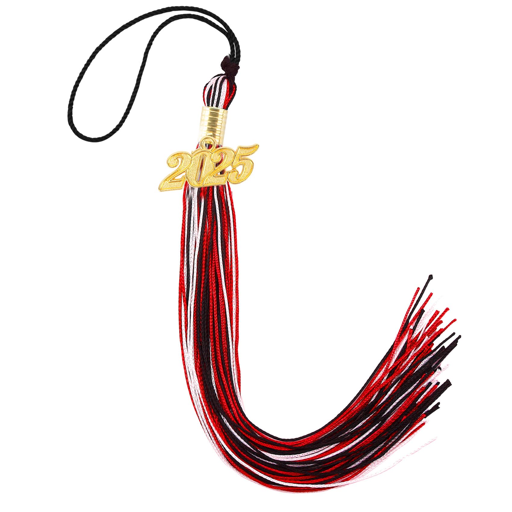 Photo 1 of 2025 Graduation Tassel Charms - Memorial Cords for Cap Decorations - Class of 2025 Grad Party Decorations - Red, Black and White