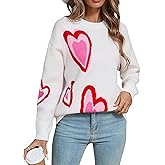 Muineobuka Y2K Heart Graphic Sweater for Women Oversized Crew Neck Knitted Pullover Cute Graphic Sweater Pullover