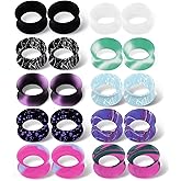 WPGLOOK 20/16/12pcs Thin/Hard Silicone Ear Tunnels: Soft Ear Gauges Plugs Multi Colors Double Flared Ear Expanders Stretchers Piercing Jewelry for Women Men Size 00g-1"