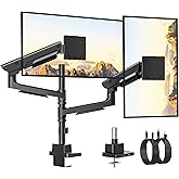 monTEK Sleek Aluminum Monitor Arm for 17–57” Ultrawide Screens up to 59.4 lbs, USB 3.0 A/C, Heavy Duty Dual Monitor Arm Desk Mount, Pneumatic Lift, Quick-Release Plate, Clamp/Grommet, Max VESA 100x100