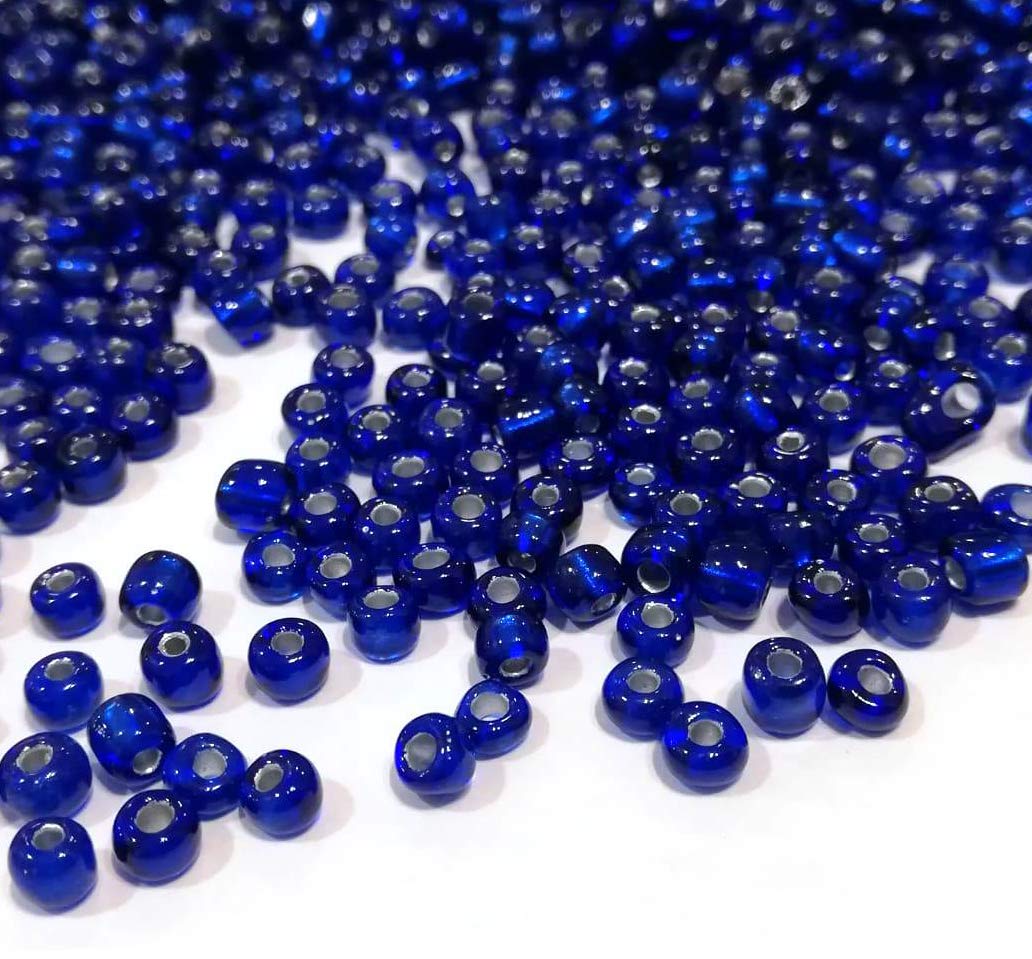 Pack of 1100 Glass Seed Beads 4 mm, 6/0, Pony Beads, Clear Mini Children's Beads, Seed Beads, Choice of Colours (Royal Blue Silver Insert)