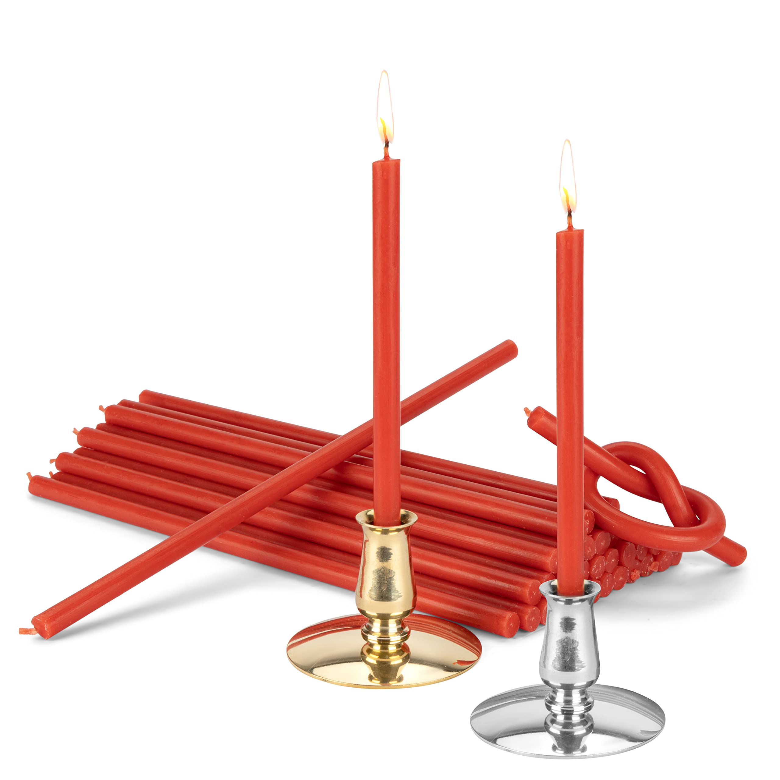 NKlaus - Set 2 Candle Holders + 200g Altar Candles red L 19,5cm Easter Candles Paraffin 40060