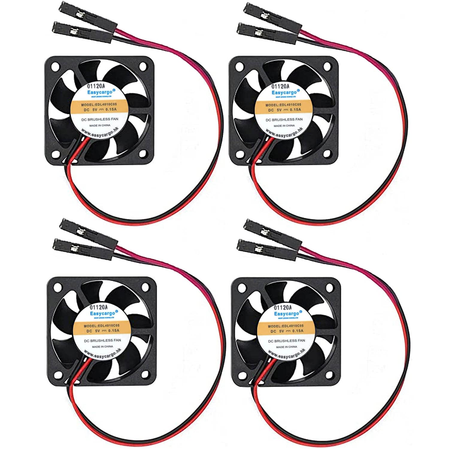 Easycargo Raspberry Pi Fan 40mm 5V DC, Quite 4010 Cooler Fan Sleeve Bearing Brushless 2 pin, 40mm Cooling Fan + Grill Mounting Kit 40mm x 40mm x10mm 4pcs