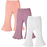 Coaturi 3 Pack Baby Girl Pants: Infant Solid Ribbed Flare Pants Cotton Pull On Bottoms Leggings for Toddler 0-24 Months