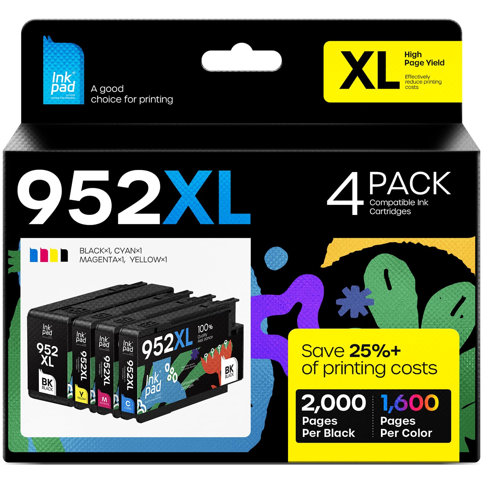 Photo 1 of iNKPAD 952XL Compatible Ink Cartridge Combo Pack Replacement for 952 XL, Use with Officejet Pro 7740 8210 8710 8720 8740 8715 7720 8725 8730 (B/C/M/Y-4 Pack)
