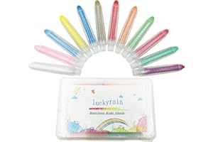 luckyrain Non-toxic Dustless Chalk with Holder for Kids Washable Chalk Art Tool for Blackboard Toddlers Art Play,12PCS