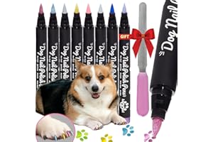 loqpol 8 Metallic & Matte Colors Dog Nail Polish Pens Quick Dry with Dog Nail File, Non Toxic Glitter Dog Safe Nail Polish, Easy to Apply Pet Safe Accessories for Small and Large Puppies