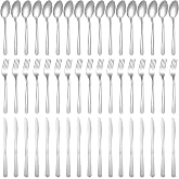 Minatee 201 Pcs Thin Silverware Set Stainless Steel Flatware Sets | Service for 67 Silver Cutlery Set Serving Utensils Sits Include Knife Fork Spoon for Home Kitchen Restaurant Dishwasher Safet