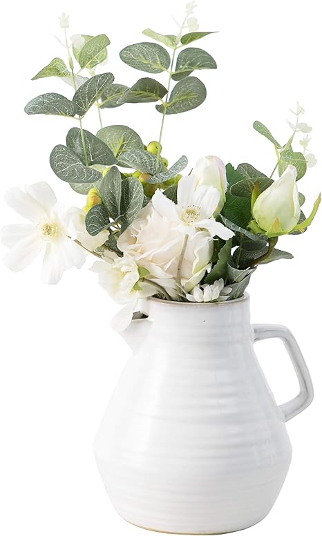 jojuno macetas de ceramica esmaltada con asa jarrones decorativos blancos y jarra de agua de porcelana fina arreglos de soporte para flores