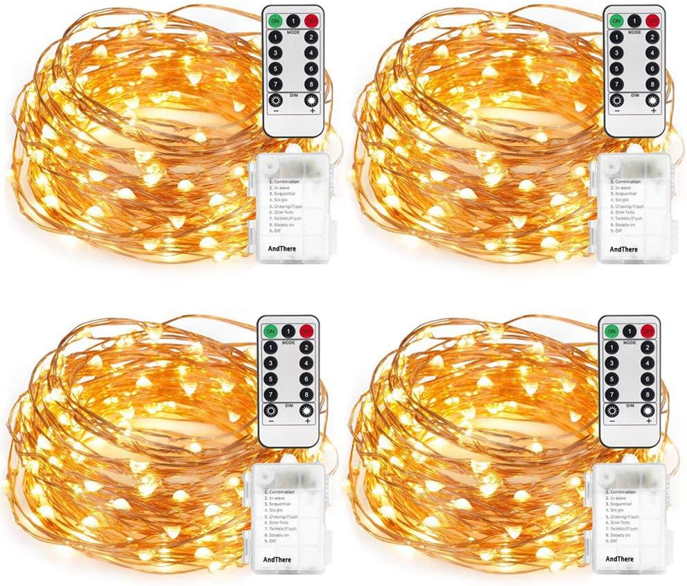 4 PCS Fairy String Lights AndThere 5M 16.4ft 50 LED String Lights Battery Operated Remote Control Fariy Copper Wire Light Bottle Rope String Lights for Christmas Tree Wedding Bedroom Party Decoration