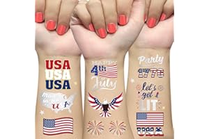 AOYOO Fourth of July Decorations Temporary Tattoos 30 Giltter Style Red White and Blue Patriotic Party Supplies 4th of July Accessories USA America Flag Memorial Day Independence Day Labor Day