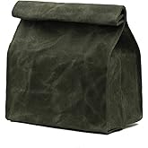 Kaaltisy Heavy Duty 16oz Waxed Canvas Lunch Bag, Foldable Lunch Box with Hook & Loop, Reusable Meal Holder for Men Women - Army Green - Hard Feel