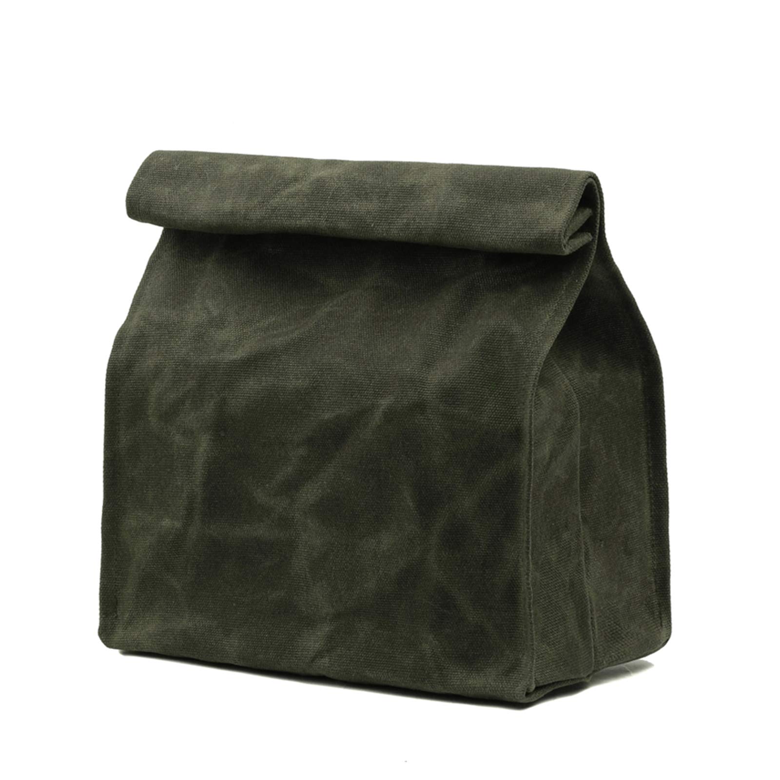 Waxed Canvas Lunch Bags Work School Lunch Box Eco-Friendly Reusable Lunch Bag with Hook and Loop Closure, Green, Soft Handfeel