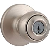 Kwikset Polo Entry Door Knob with Lock and Key, Secure Keyed Handle Exterior, Front Entrance and Bedroom, Satin Nickel, Pick Resistant SmartKey Rekey Security and Microban