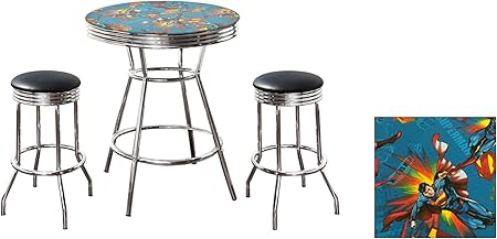 Amazon Com Superman Themed 3 Piece Bar Table Set Glass Top Table