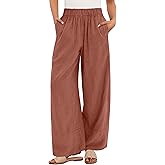 ANRABESS Women's Wide Leg Linen Pants Summer Boho Casual Elastic Waist Long Lounge Travel Pants Trousers with Pockets