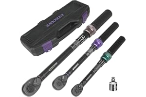 UYECOVE 1/4 3/8 1/2-inch Drive Click Torque Wrench, 4Pcs Torque Wrench Set 20-240 in.lb, 5-45 ft.lb, 20-160 ft.lb，with 1 Adapter，Adjustable Torque Wrench Set for Bike, Motorcycle, Car Maintenance