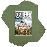 Mat Board Center, Pack of 10, 8x10 for 5x7 Rock Garden Color Mats - Bevel Cut, Acid Free, 4-ply Thickness, White Core - for Pictures, Photos, Framing