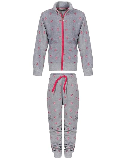 SEZON Mädchen Jogging Anzug mit Anker Print Sweatkombi Freizeit Trainingsanzug