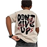 BEAUDRM Boy's Letter Graphic T-Shirt Short Sleeve Crew Neck Summer Tee Tops