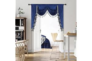 ELKCA Royal Blue Curtain Valance for Living Room Thick Chenille Window Curtains for Bedroom Waterfall Valance, Rod Pocket (W59inch, 1 Panel)