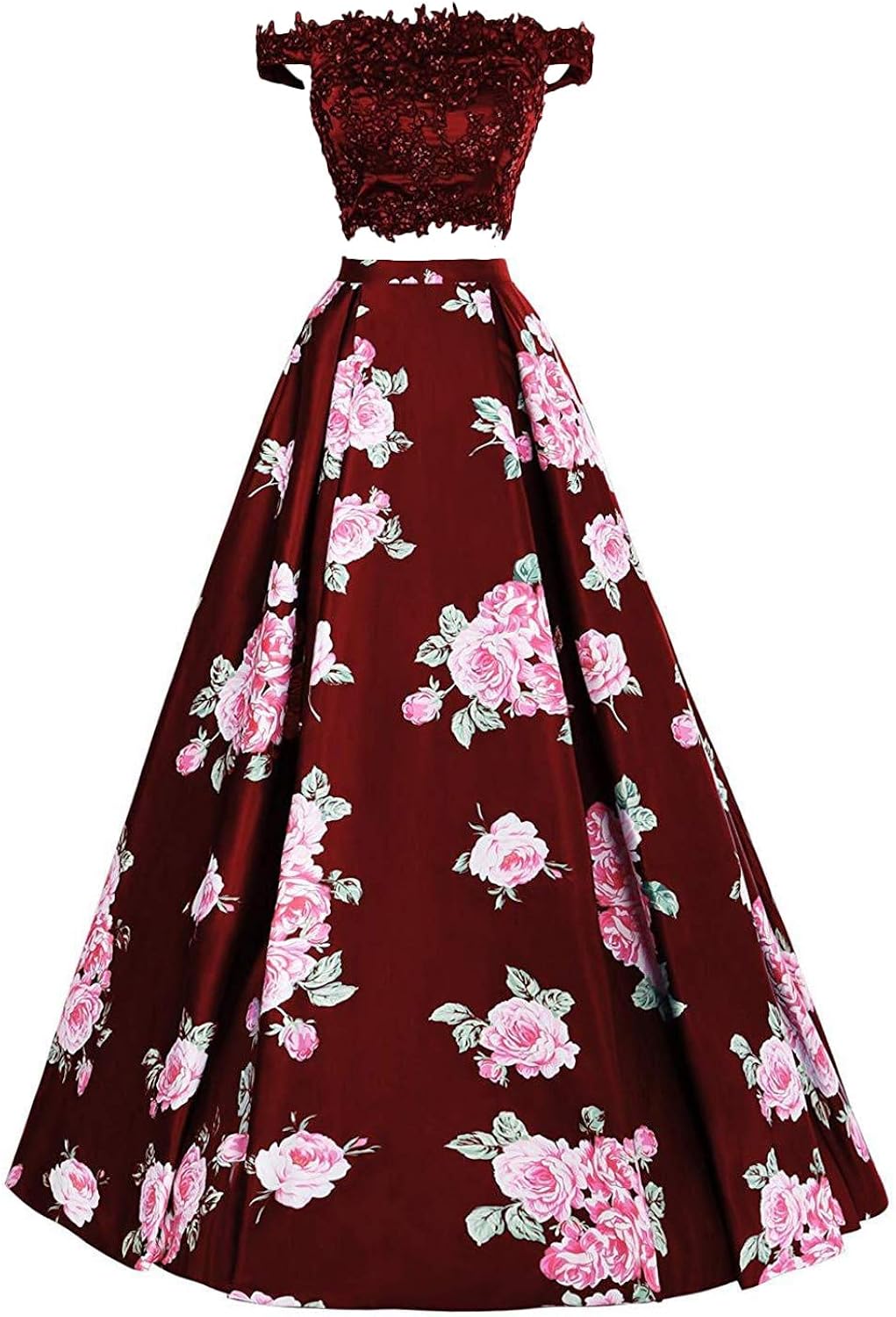 2 piece floral prom dress
